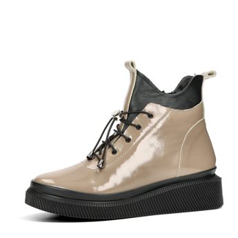 ETIMEĒ dámské kožené kotníkové boty na zip - béžovo hnedé