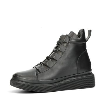 ETIMEĒ dámské kožené kotníkové boty na zip - černé